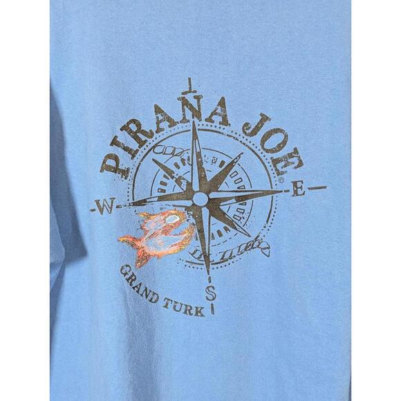 Pirana Joe Grand Turk Blue Cotton XL Tee with Compass Fish Print Travel Island - Picture 4 of 9